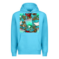 Ocean Blue fish coffee cups and reeds with paper boat and leopard lake seamless p Premium Hoodie - BundleAndBundleShop