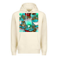 Sandshell fish coffee cups and reeds with paper boat and leopard lake seamless p Premium Hoodie - BundleAndBundleShop