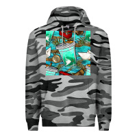 Slate Camo fish coffee cups and reeds with paper boat and leopard lake seamless p Premium Hoodie - BundleAndBundleShop