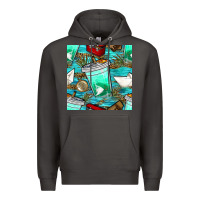 Smoke fish coffee cups and reeds with paper boat and leopard lake seamless p Premium Hoodie - BundleAndBundleShop