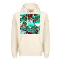 Tofu fish coffee cups and reeds with paper boat and leopard lake seamless p Premium Hoodie - BundleAndBundleShop