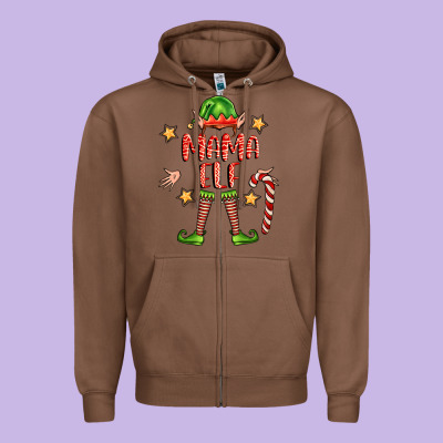 Mama Elf Zipper Hoodie Designed By Fadigitalartstudio