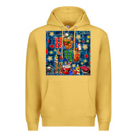 Antique Gold christmas ho ho ho with coffee cups and ornaments with plaid seamless  Premium Hoodie - BundleAndBundleShop