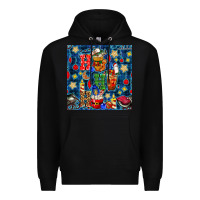 Black christmas ho ho ho with coffee cups and ornaments with plaid seamless  Premium Hoodie - BundleAndBundleShop