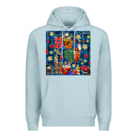 Blue Mist christmas ho ho ho with coffee cups and ornaments with plaid seamless  Premium Hoodie - BundleAndBundleShop
