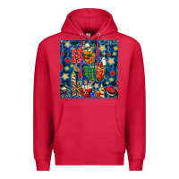 Cardinal christmas ho ho ho with coffee cups and ornaments with plaid seamless  Premium Hoodie - BundleAndBundleShop