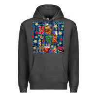 Charcoal Heather christmas ho ho ho with coffee cups and ornaments with plaid seamless  Premium Hoodie - BundleAndBundleShop