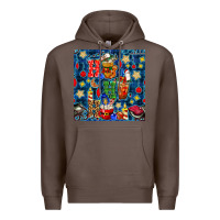 Coffee christmas ho ho ho with coffee cups and ornaments with plaid seamless  Premium Hoodie - BundleAndBundleShop