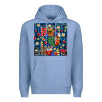 Colony Blue christmas ho ho ho with coffee cups and ornaments with plaid seamless  Premium Hoodie - BundleAndBundleShop