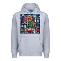 Heather Grey christmas ho ho ho with coffee cups and ornaments with plaid seamless  Premium Hoodie - BundleAndBundleShop