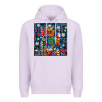 Lilac christmas ho ho ho with coffee cups and ornaments with plaid seamless  Premium Hoodie - BundleAndBundleShop