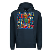Navy christmas ho ho ho with coffee cups and ornaments with plaid seamless  Premium Hoodie - BundleAndBundleShop
