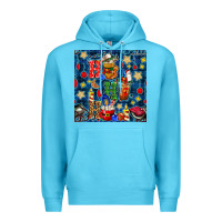 Ocean Blue christmas ho ho ho with coffee cups and ornaments with plaid seamless  Premium Hoodie - BundleAndBundleShop