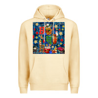 Pina Colada christmas ho ho ho with coffee cups and ornaments with plaid seamless  Premium Hoodie - BundleAndBundleShop