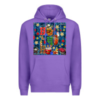 Purple christmas ho ho ho with coffee cups and ornaments with plaid seamless  Premium Hoodie - BundleAndBundleShop