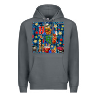 Rock christmas ho ho ho with coffee cups and ornaments with plaid seamless  Premium Hoodie - BundleAndBundleShop