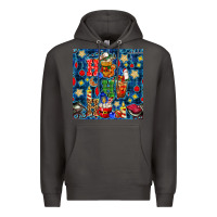 Smoke christmas ho ho ho with coffee cups and ornaments with plaid seamless  Premium Hoodie - BundleAndBundleShop
