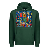Sports Green christmas ho ho ho with coffee cups and ornaments with plaid seamless  Premium Hoodie - BundleAndBundleShop