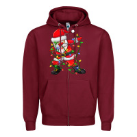 Burgundy Dabbing Santa Christmas Tree Lights Zipper Hoodie - tuanDangUi