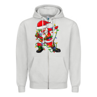 Dove Grey Dabbing Santa Christmas Tree Lights Zipper Hoodie - tuanDangUi