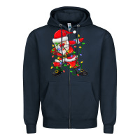 Navy Dabbing Santa Christmas Tree Lights Zipper Hoodie - tuanDangUi