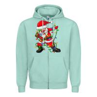 Seafoam Dabbing Santa Christmas Tree Lights Zipper Hoodie - tuanDangUi