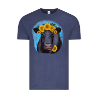 Vintage Denim black angus with sunflower Vintage Tee - RanaPortraitStore