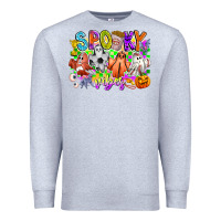Heather Grey Spooky Vibes Ghost Premium Sweatshirt - CowhideDigitalArt