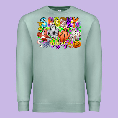 Spooky Vibes Ghost Premium Sweatshirt Designed By Cowhidedigitalart