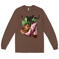 Chestnut Cowgirl boots hat horns cactus Long Sleeve Tee - HowdyJamesFarm