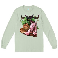 Matcha Cowgirl boots hat horns cactus Long Sleeve Tee - HowdyJamesFarm