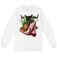 White Cowgirl boots hat horns cactus Long Sleeve Tee - HowdyJamesFarm