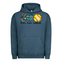 Pigment Midnight Navy peace love softball Urban Hoodie - Artiststas