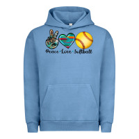 Pigment Pebble Blue peace love softball Urban Hoodie - Artiststas