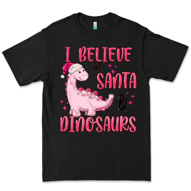 I Believe In Santa & Dinosaurs Pink Premium Tee by MaliasSmallBusiness | Teevron