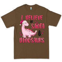 Cacao i believe in santa & dinosaurs pink Premium Tee - MaliasSmallBusiness