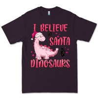Plum i believe in santa & dinosaurs pink Premium Tee - MaliasSmallBusiness
