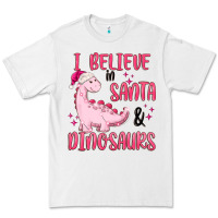 White i believe in santa & dinosaurs pink Premium Tee - MaliasSmallBusiness