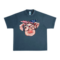 Midnight Navy american flag with pig Urban Heavy Tee - RanaPortraitStore