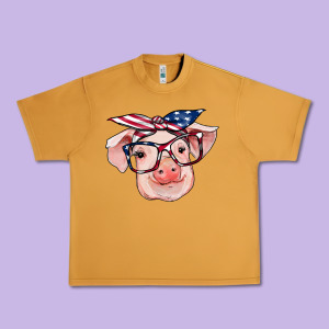 American Flag With Pig Urban Heavy Tee Designed By Ranaportraitstore
