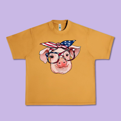 American Flag With Pig Urban Heavy Tee Designed By Ranaportraitstore
