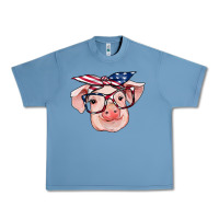 Pebble Blue american flag with pig Urban Heavy Tee - RanaPortraitStore