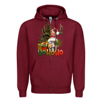 Burgundy Ho Ho Ho Christmas Gnome Zipper Hoodie - BundleAndBundleShop