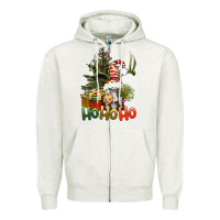Oatmeal Heather Ho Ho Ho Christmas Gnome Zipper Hoodie - BundleAndBundleShop