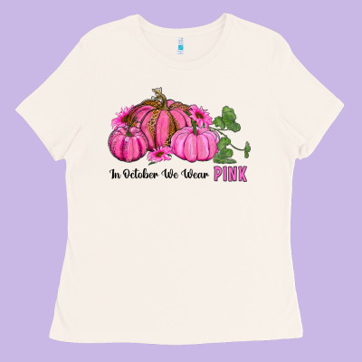 In October We Wear Pink Pumpkin And Sunflowers Ladies Tee Designed By Ranaportraitstore