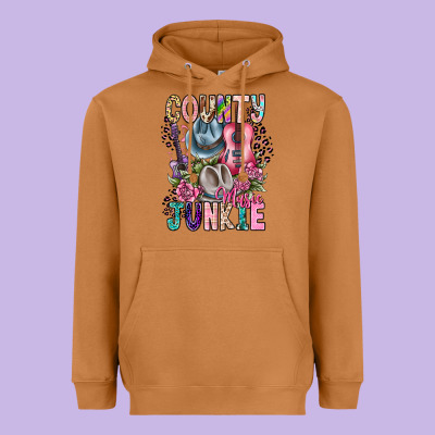 Country Music Junkie Heavyweight Hoodie Designed By Cowhidedigitalart