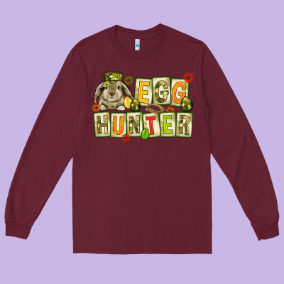 Egg Hunter With Camouflage Plate Letters Easter Long Sleeve Tee Designed By Howdyjamesfarm