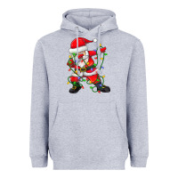 Heather Grey Dabbing Santa Christmas Tree Lights Heavyweight Hoodie - tuanDangUi
