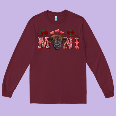Valentine's Day Mini Black Highland Calf Long Sleeve Tee Designed By Ranaportraitstore