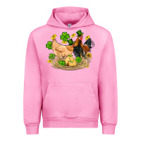 Fuchsia Pink st patricks day farm chicken rooster chick  shamrock gold Urban Hoodie - Artiststas